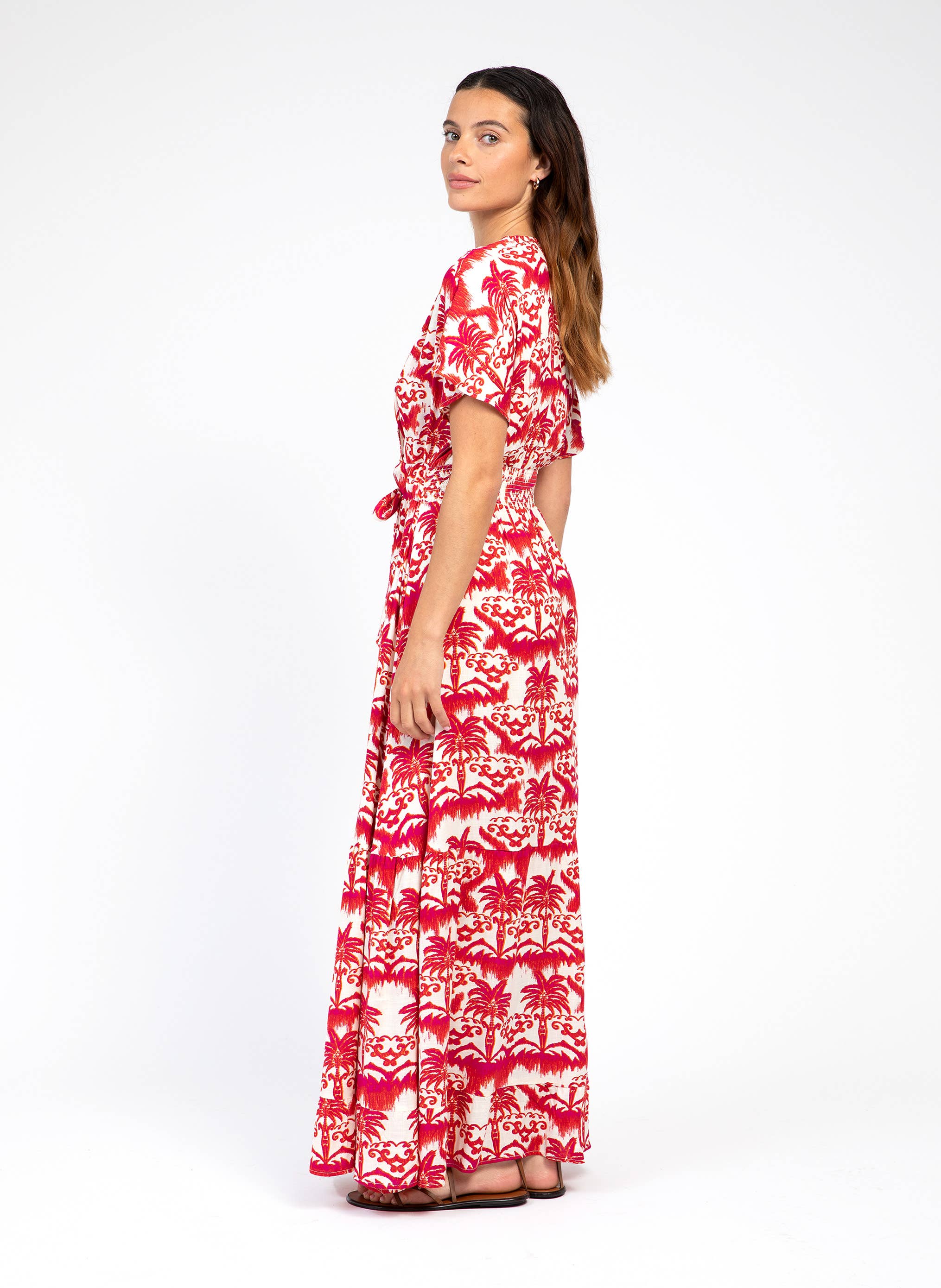 ORLENA Palmita Langes Kleid mit Fushia-Print An&