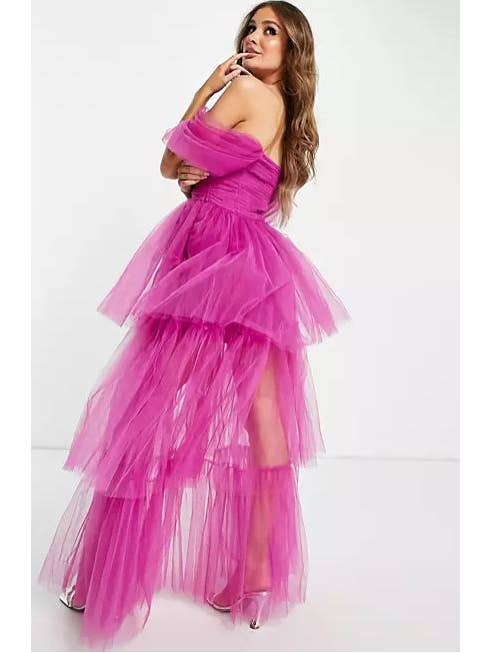 Sydney Maxi Tüllkleid - Vivid Pink Lace & Beads