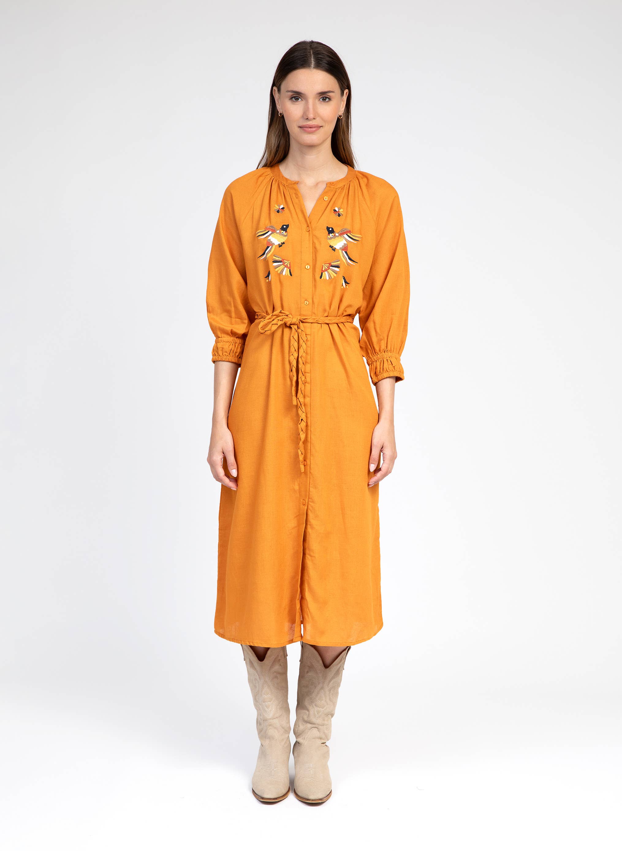 ONORYA honigfarbenes besticktes Kleid An&