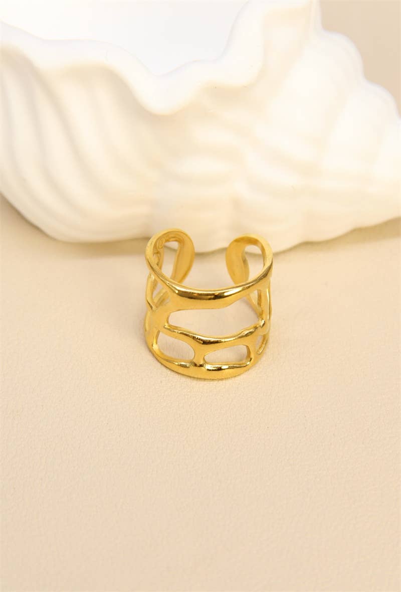 Golden Wave – 18K vergoldeter Cut-Out-Ring mit wellenförmigem Design, größenverstellbar