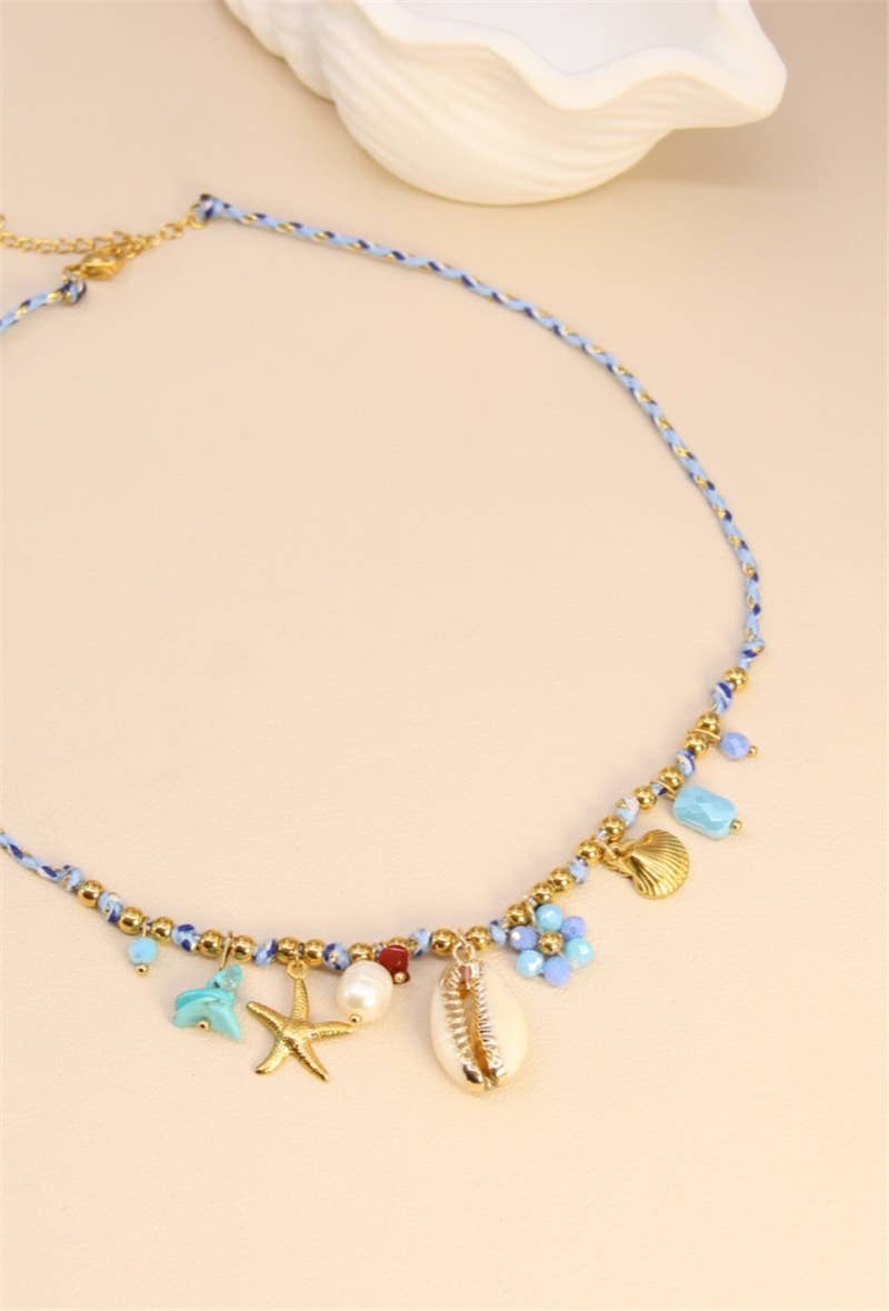 Calypso Coast – Bunte Boho-Kette mit Muschel, Perle, Seestern & Goldakzenten, 18K vergoldet, maritimes Design