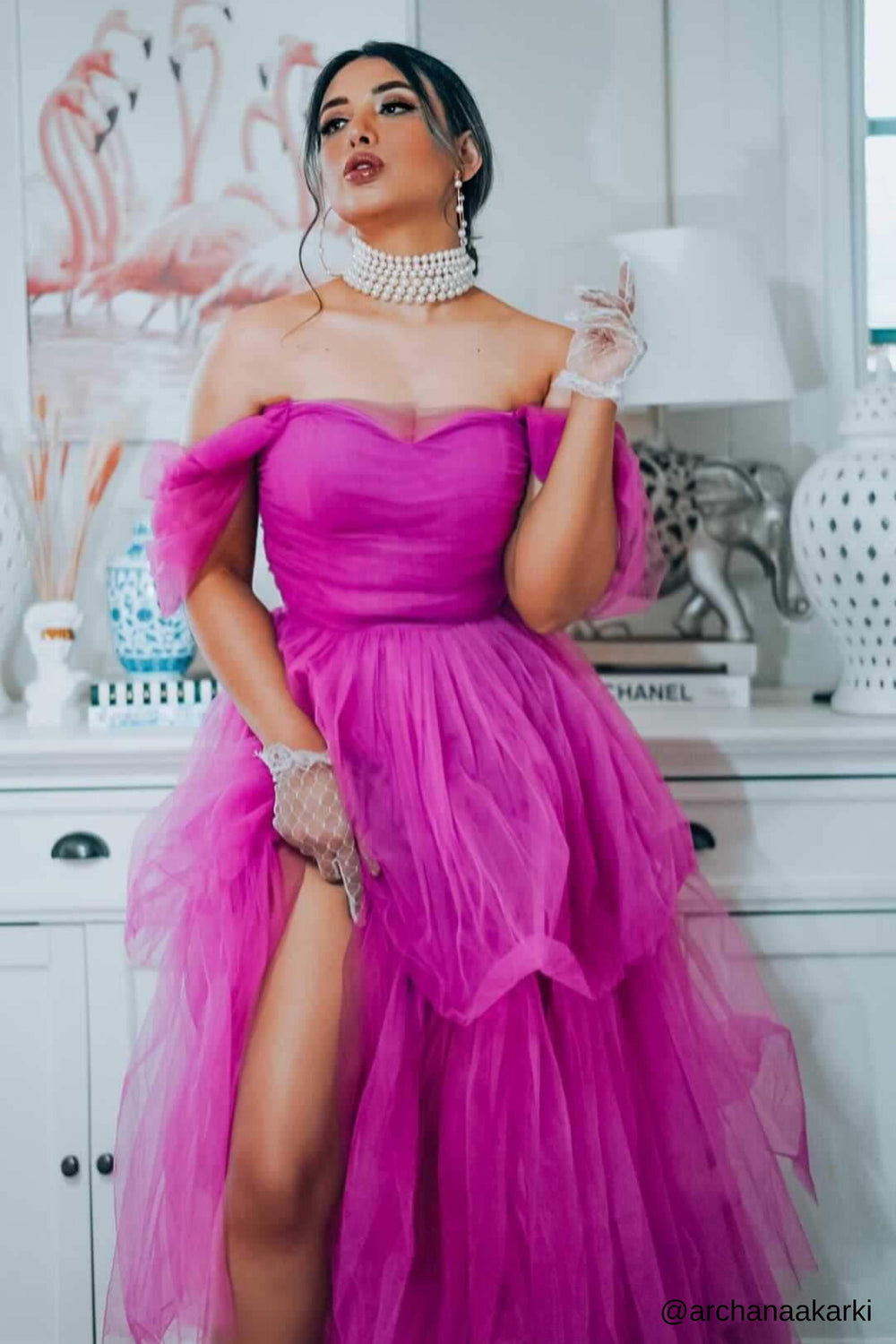 Sydney Maxi Tüllkleid - Vivid Pink Lace & Beads