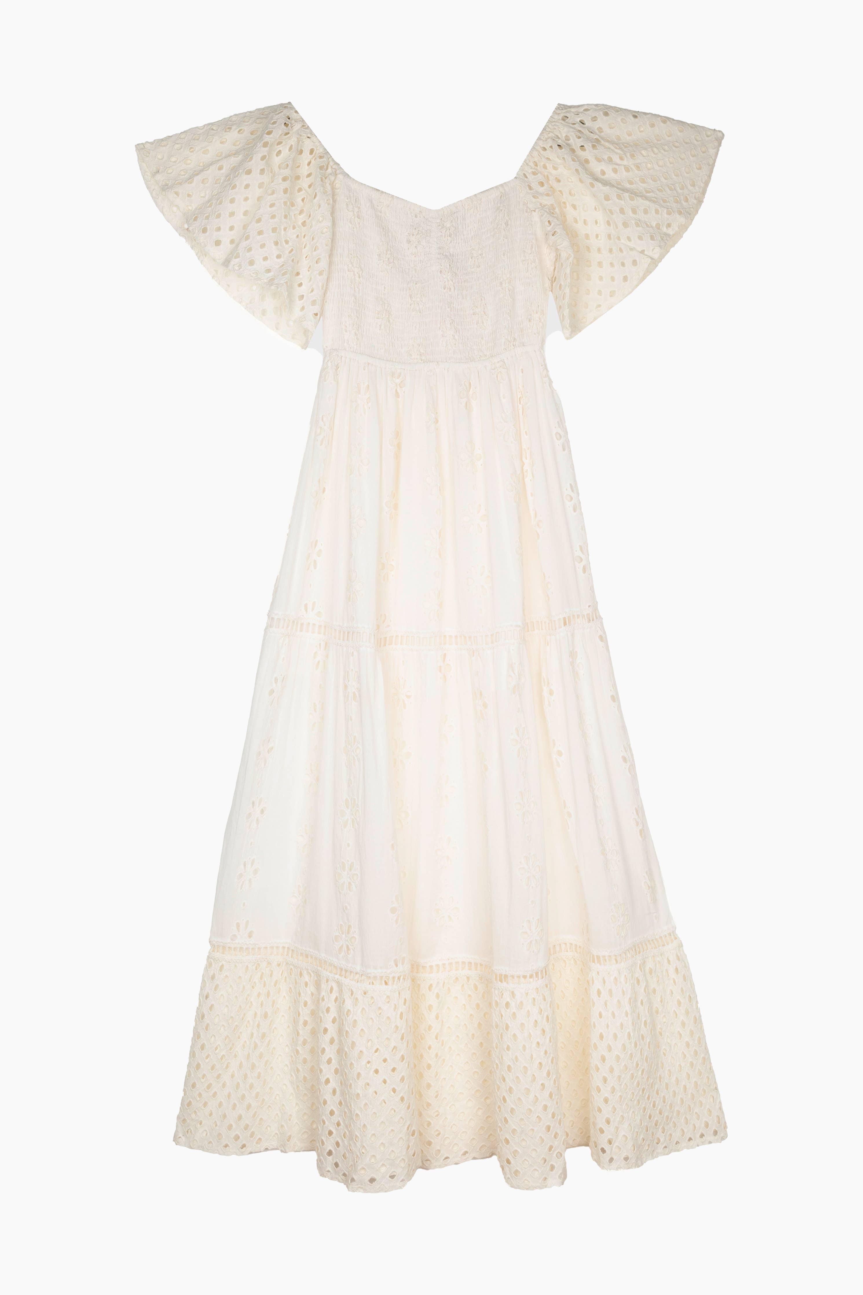 Sicilia Maxikleid in Weiß – Boho-Kleid aus 100 % Baumwolle mit Stickerei und Volants
