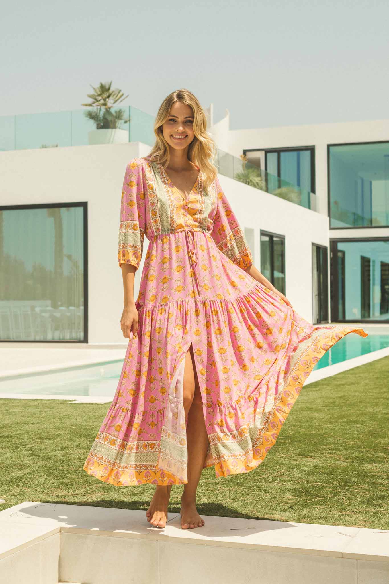 Jaase Pink Charm Print Tessa Maxikleid Jaase Australia
