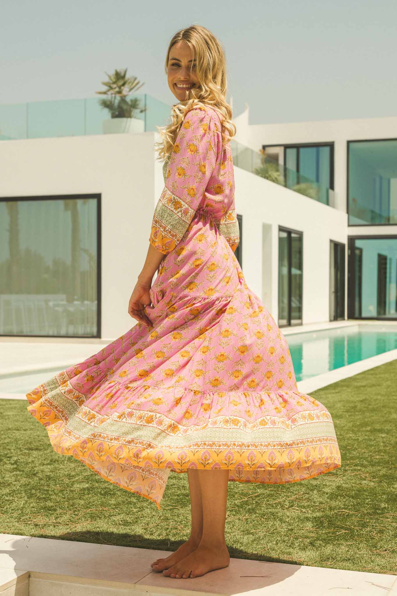 Jaase Pink Charm Print Tessa Maxikleid Jaase Australia