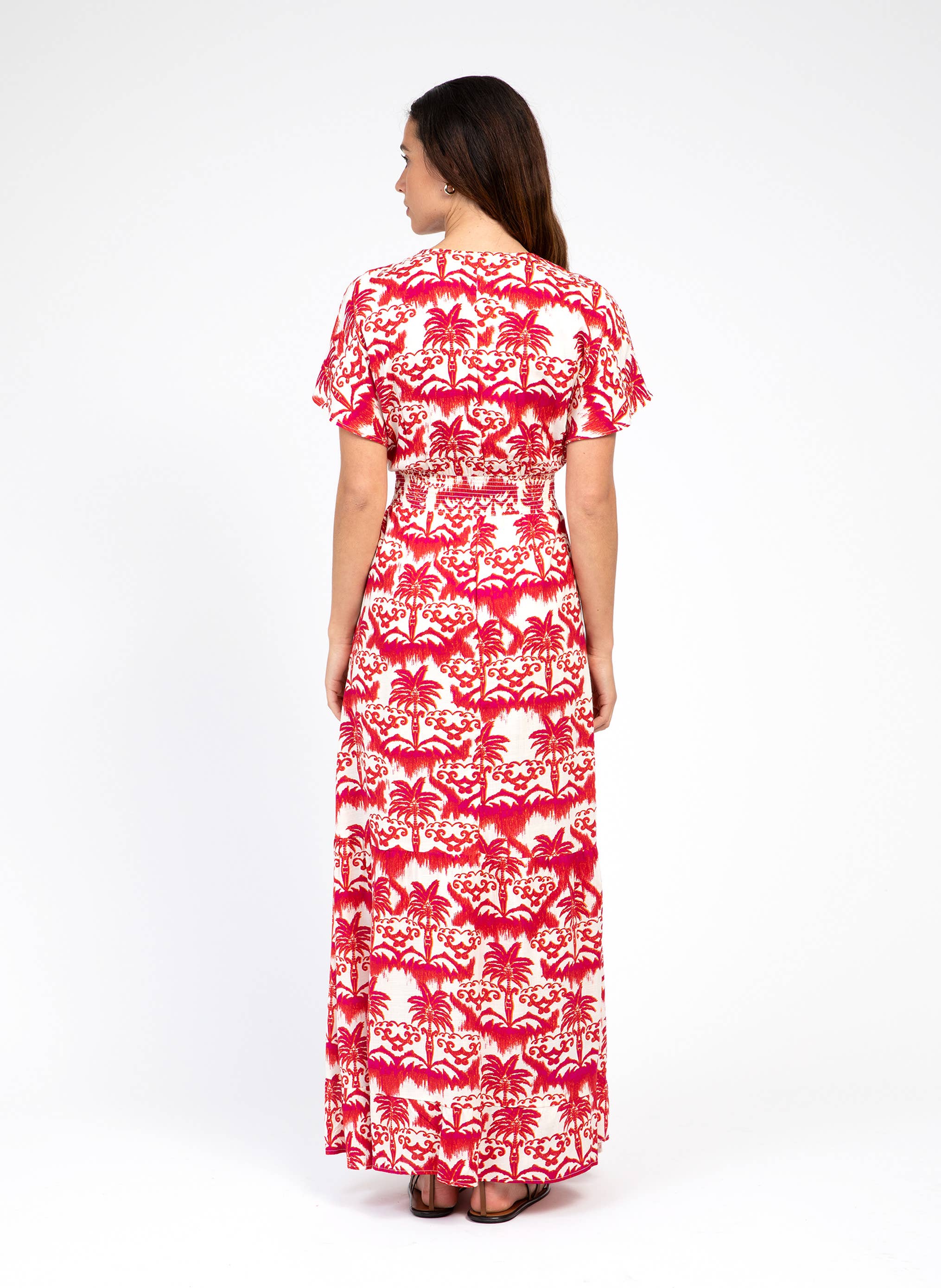 ORLENA Palmita Langes Kleid mit Fushia-Print An&