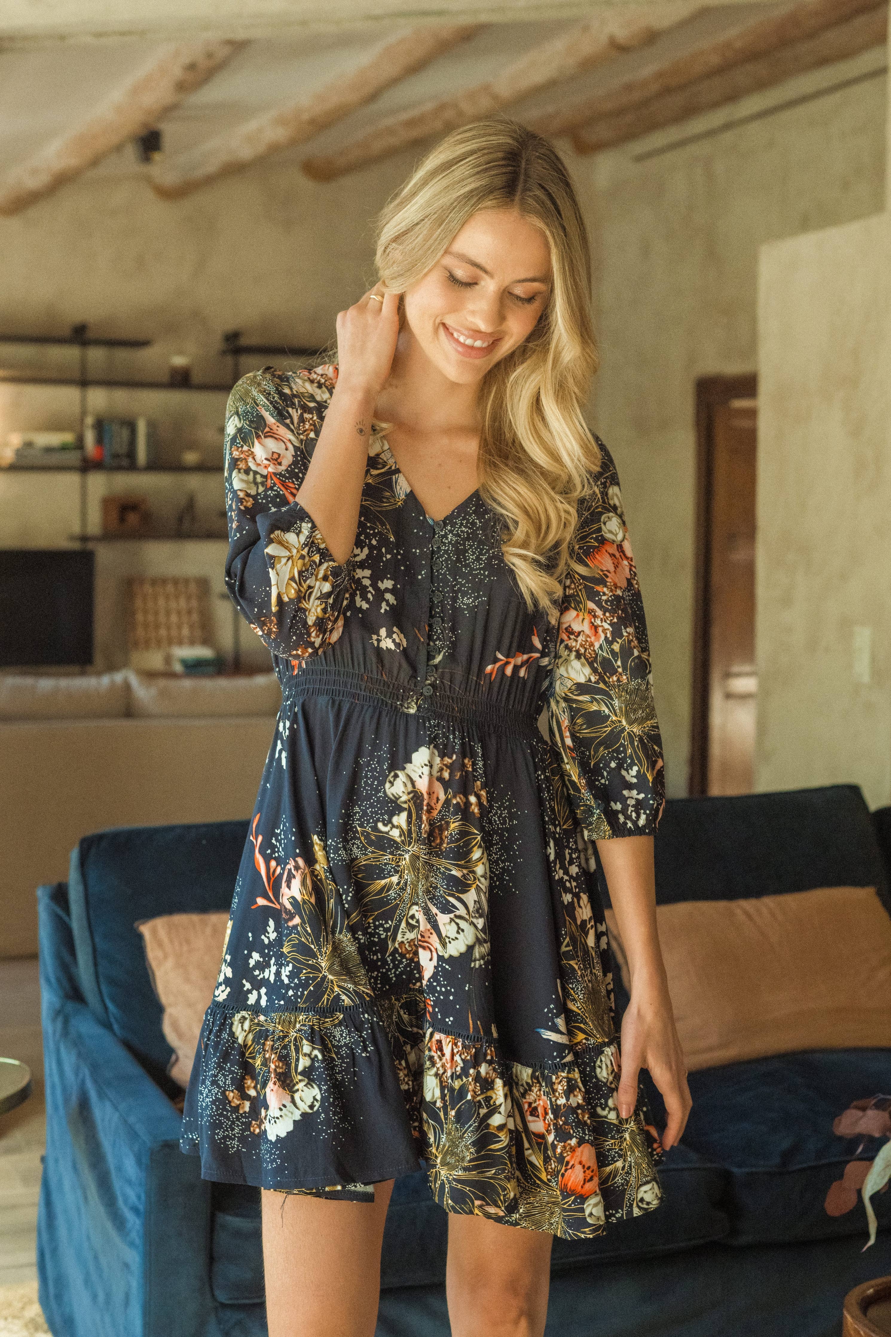 MINIKLEID CELINE MIT BLUMENBOMBEN-PRINT Jaase
