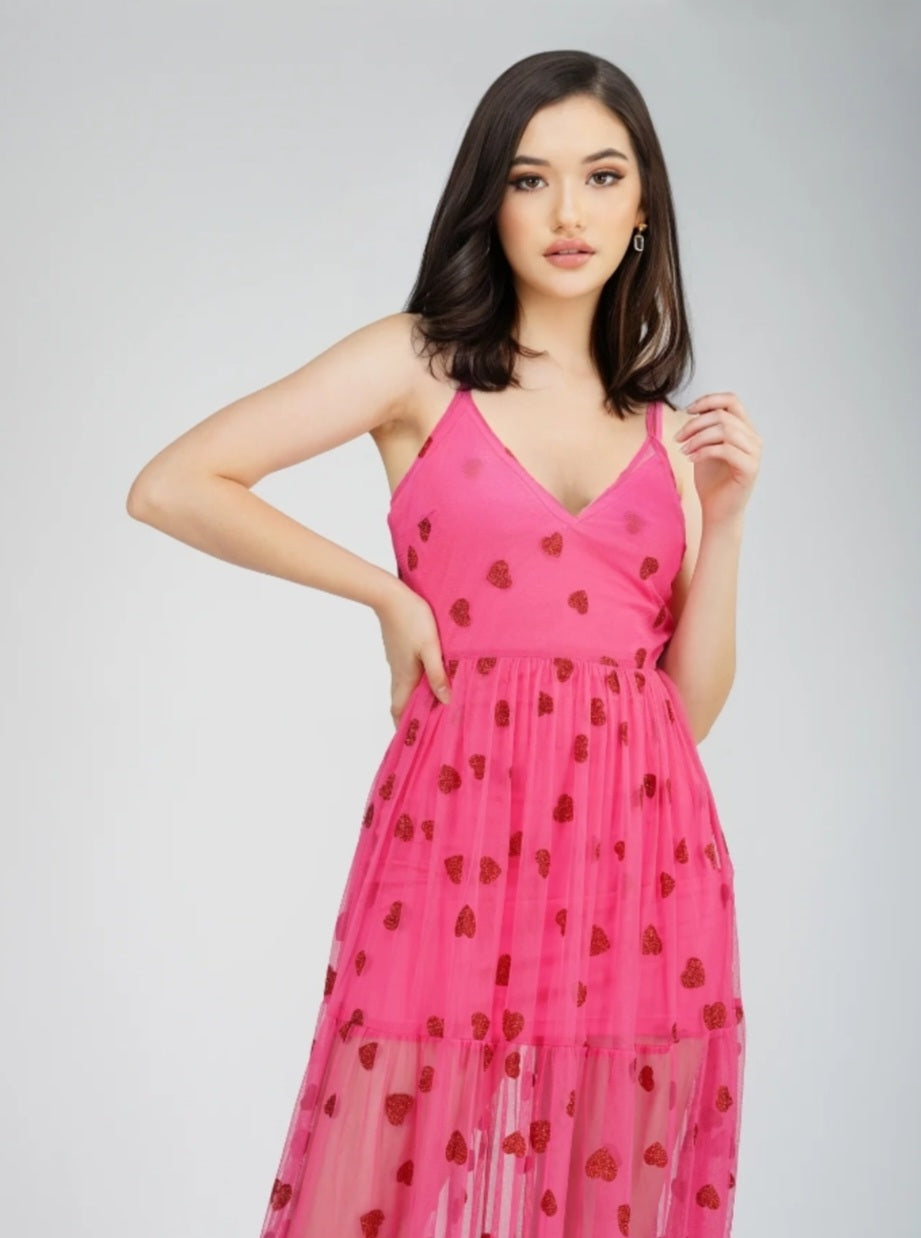 Poppy Maxi Dress - Pink Hearts Frollein Herzblut