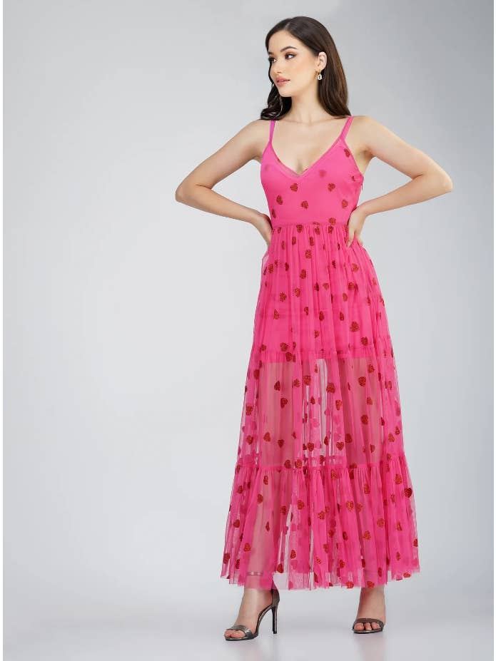 Poppy Maxi Dress - Pink Hearts Frollein Herzblut