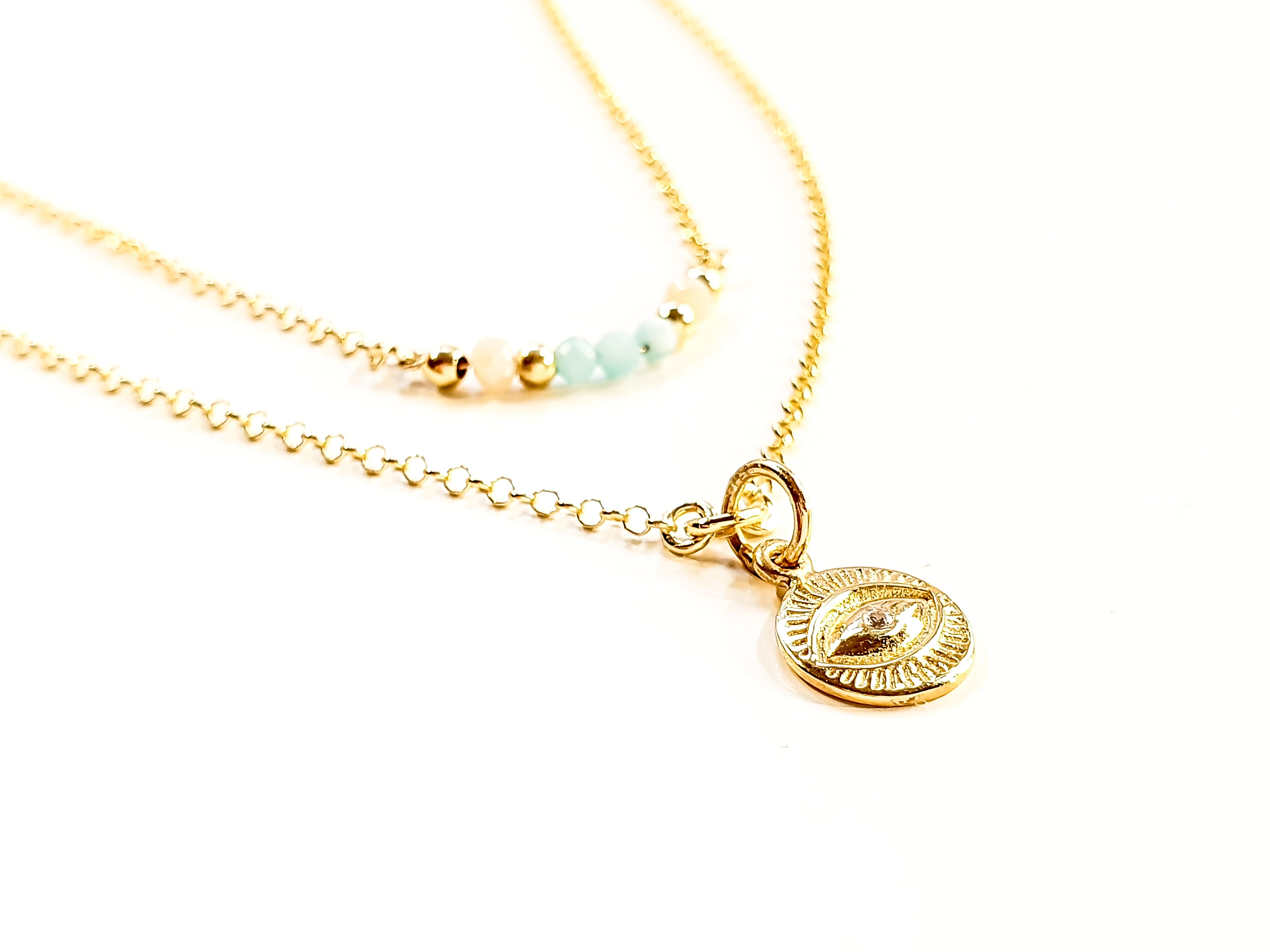 Kette Nazar Amazonite Sterlingsilber vergoldet Frollein Herzblut