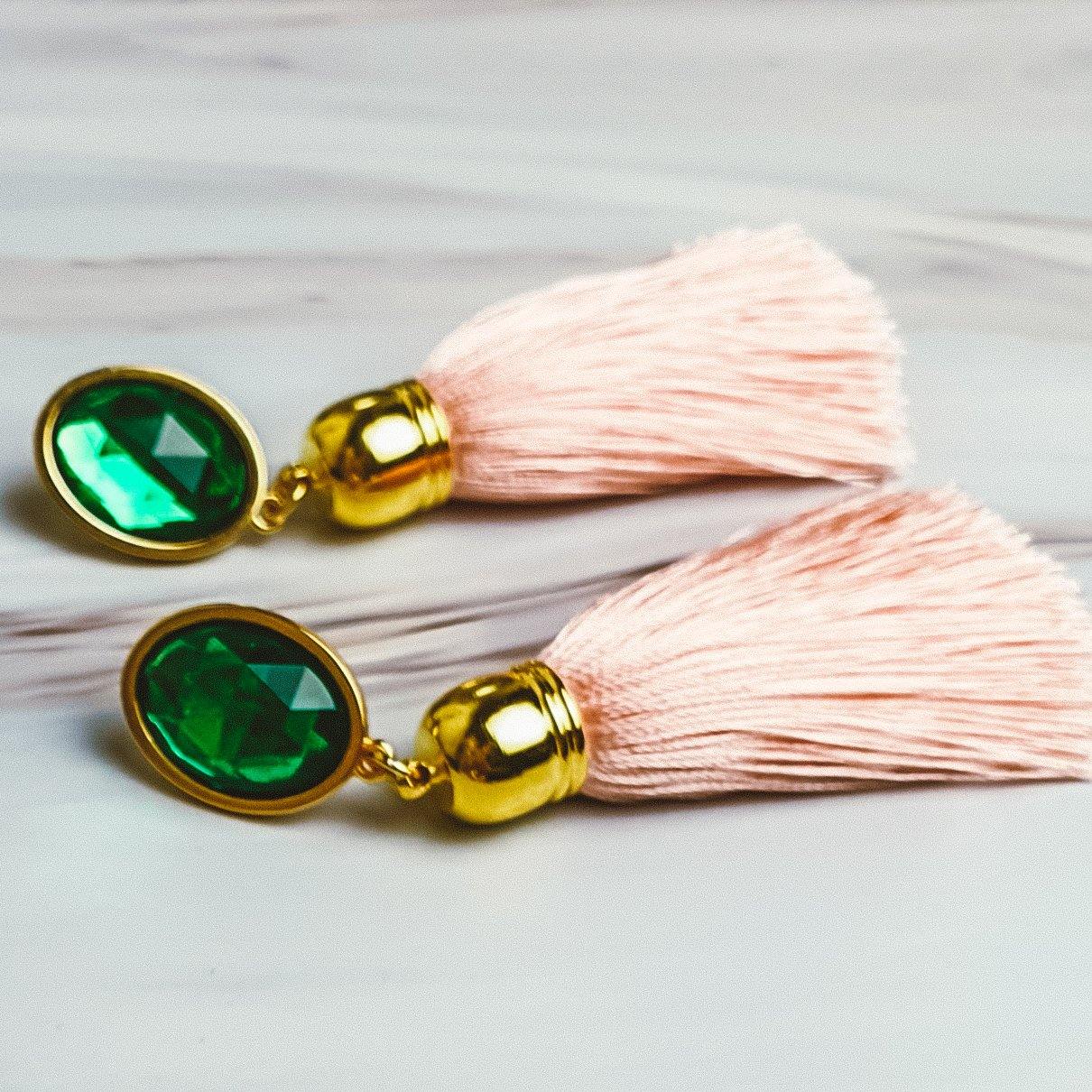 Elegante Quasten Ohrringe "Jolie" rosa/grün Frollein Herzblut