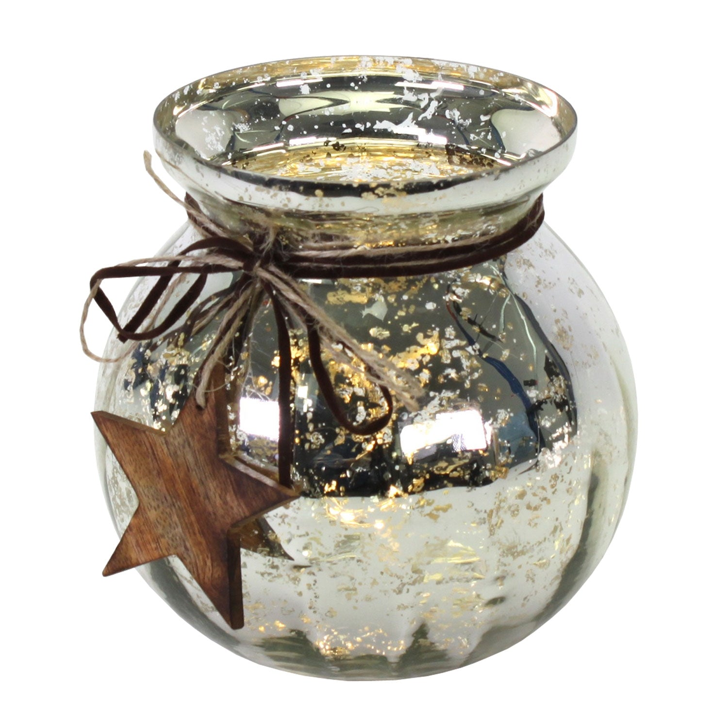 Zauberhaftes Windlicht antik silbern mit Holzstern mittel Frollein Herzblut