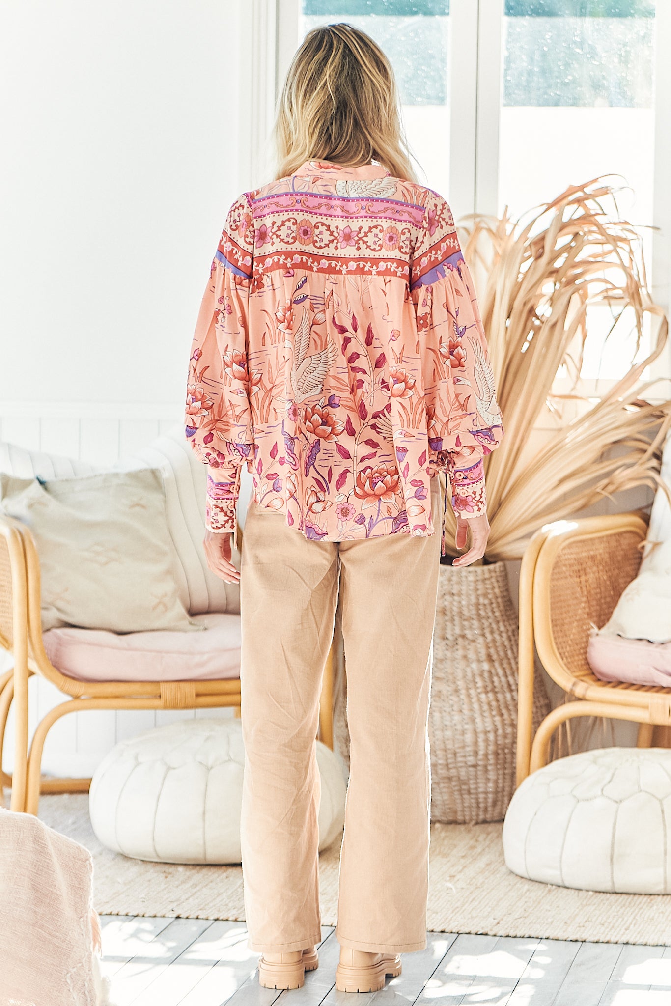 Jaase Princess Swan Print Folk Bluse Jaase