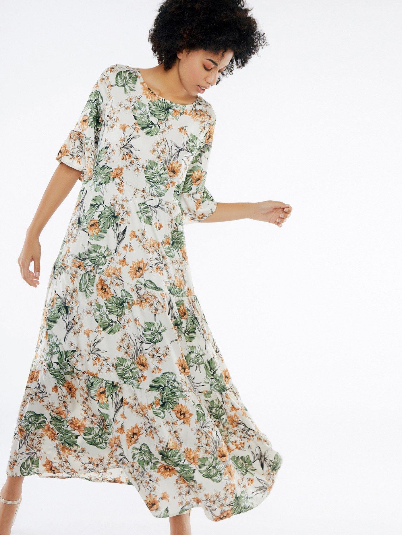 Edles Maxikleid mit Monstera Print Meisie