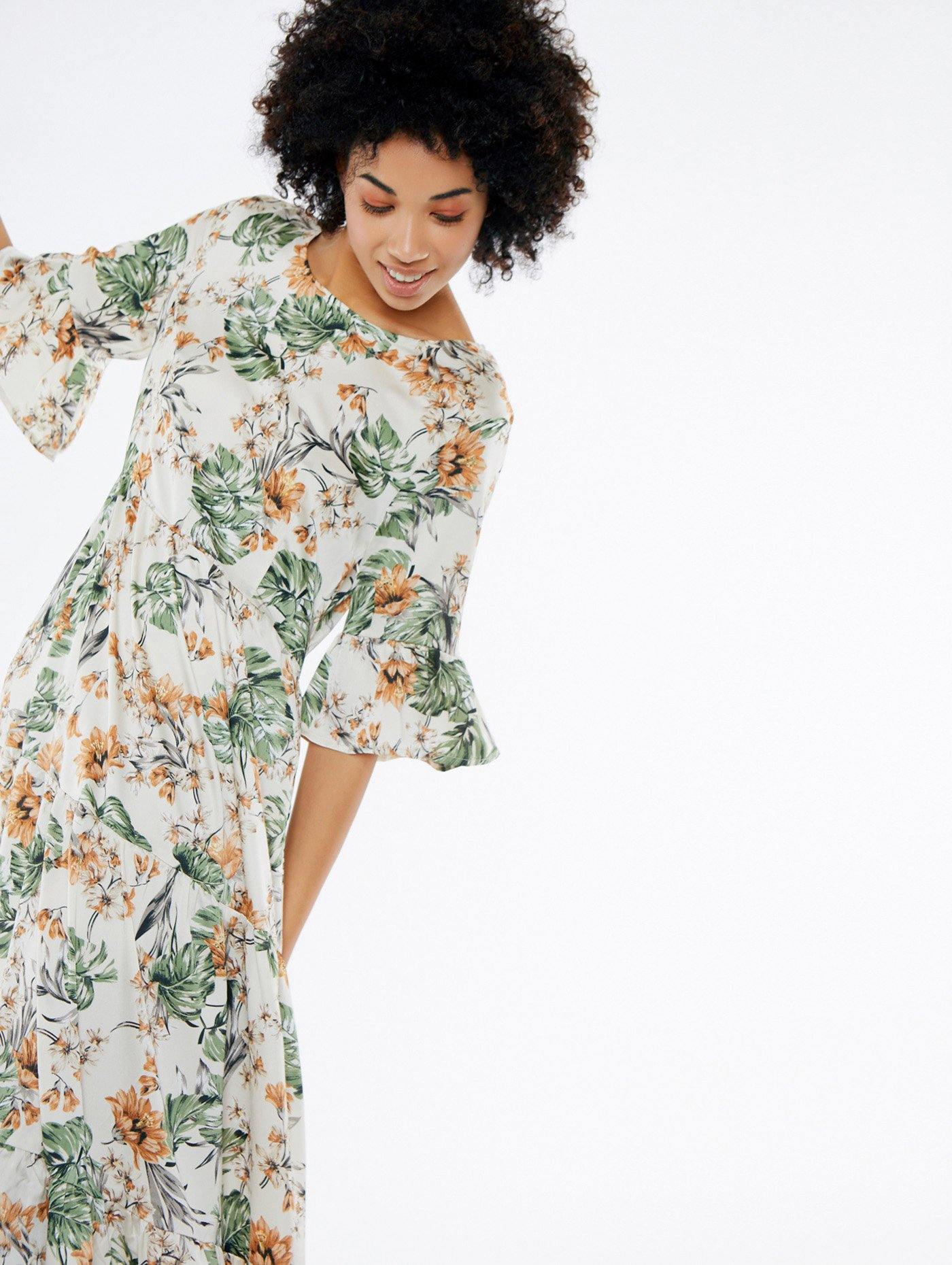Edles Maxikleid mit Monstera Print Meisie