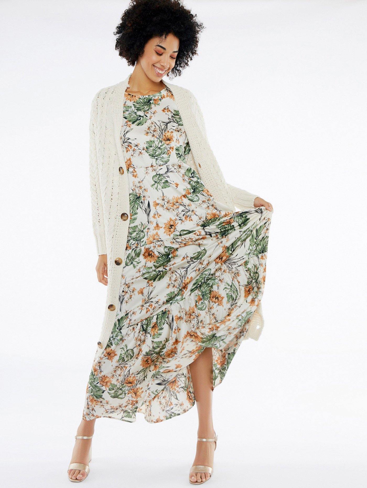 Edles Maxikleid mit Monstera Print Meisie