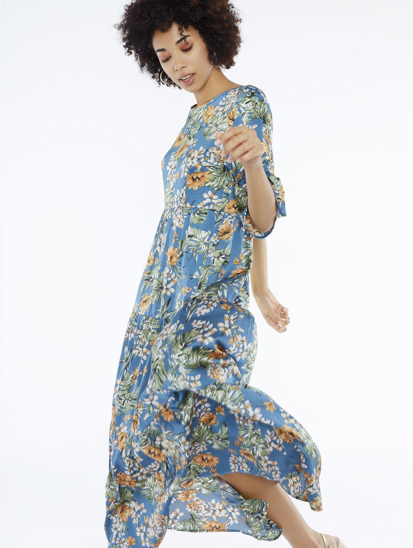 Edles Satinkleid mit tollem Print blau Meisie