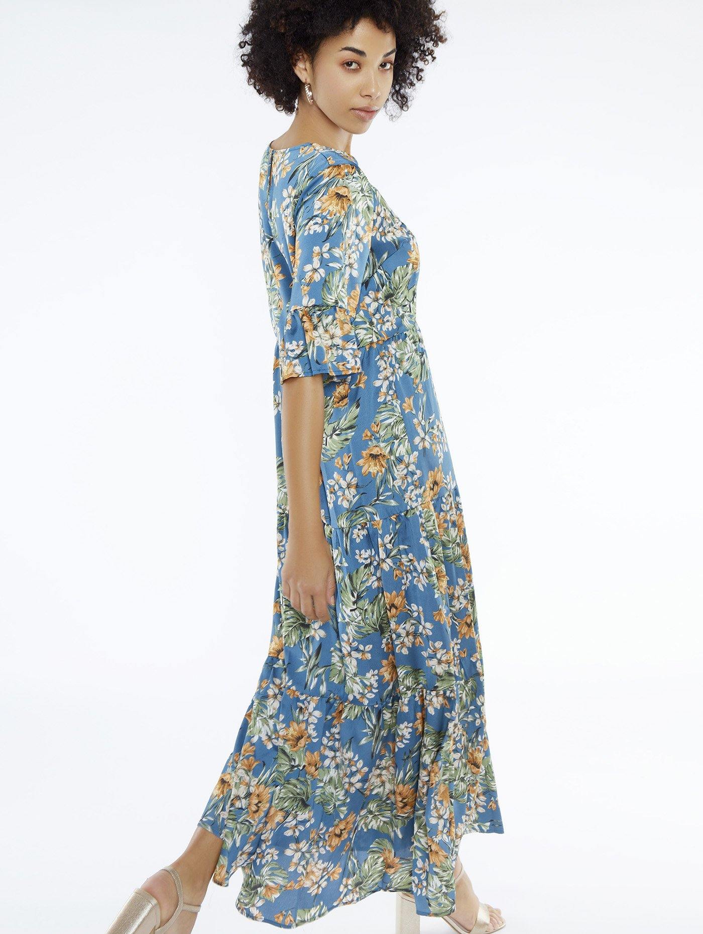 Edles Satinkleid mit tollem Print blau Meisie