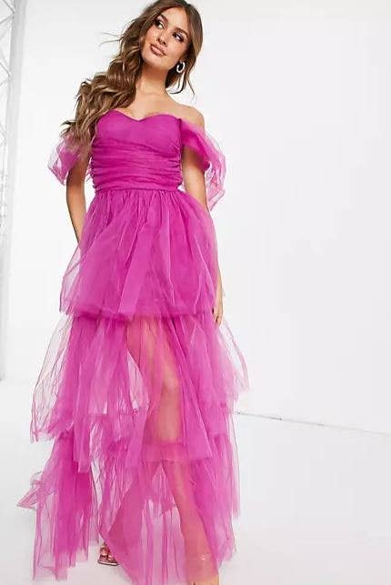 Sydney Maxi Tüllkleid - Vivid Pink Lace & Beads