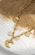 Goldene Edelstahlkette mit mystischen Symbolanhängern wie Mond, Auge, Perlen und Kreuz, 18K vergoldet, wasserfest, Boho-Schmuck