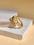 Vergoldeter Ring aus Edelstahl mit Perlen-Optik und Ährenmotiv – offen, größenverstellbar, wasserfest, Boho-Stil