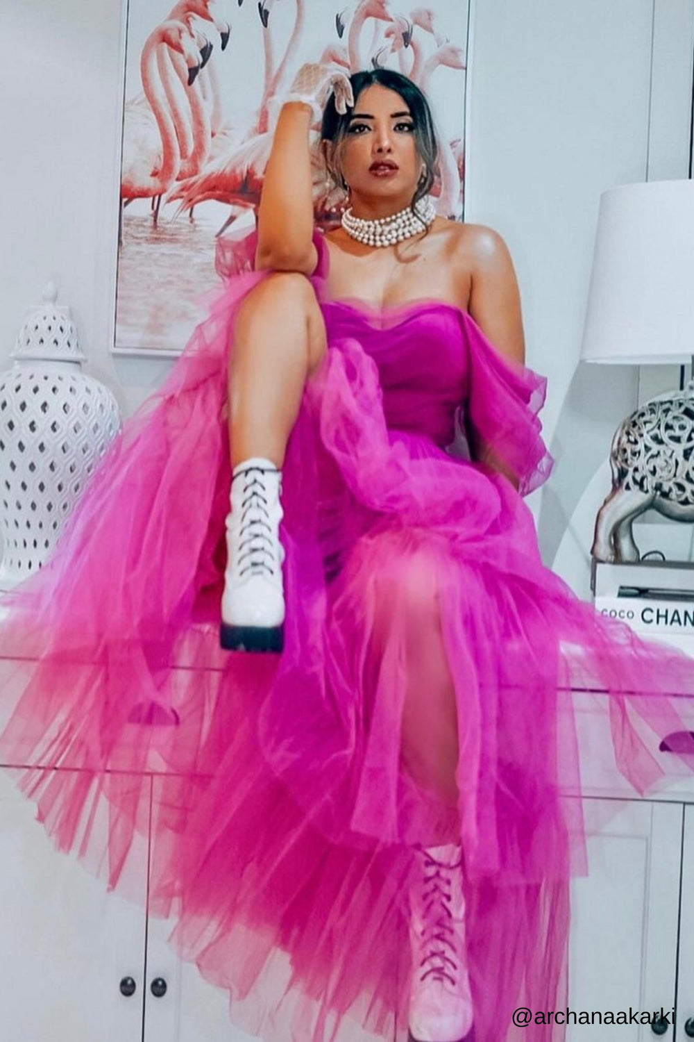 Sydney Maxi Tüllkleid - Vivid Pink Lace & Beads