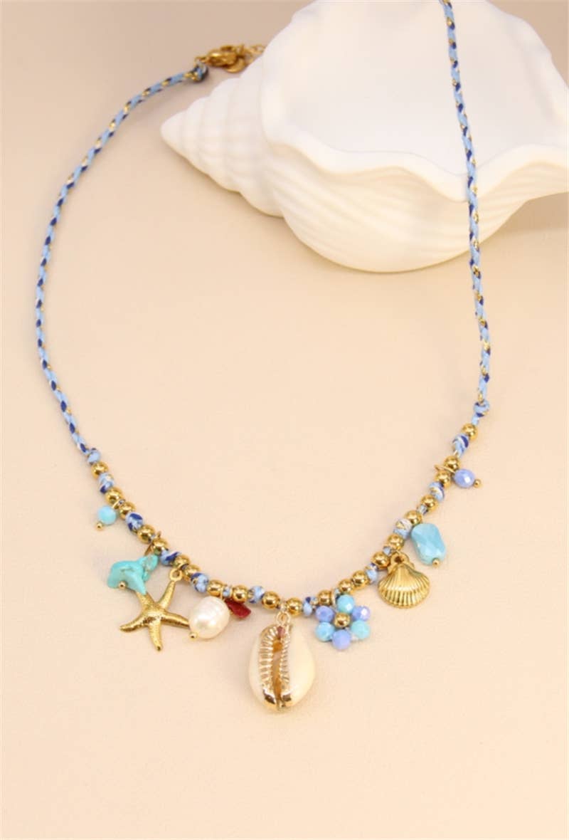 Calypso Coast – Bunte Boho-Kette mit Muschel, Perle, Seestern &amp; Goldakzenten, 18K vergoldet, maritimes Design