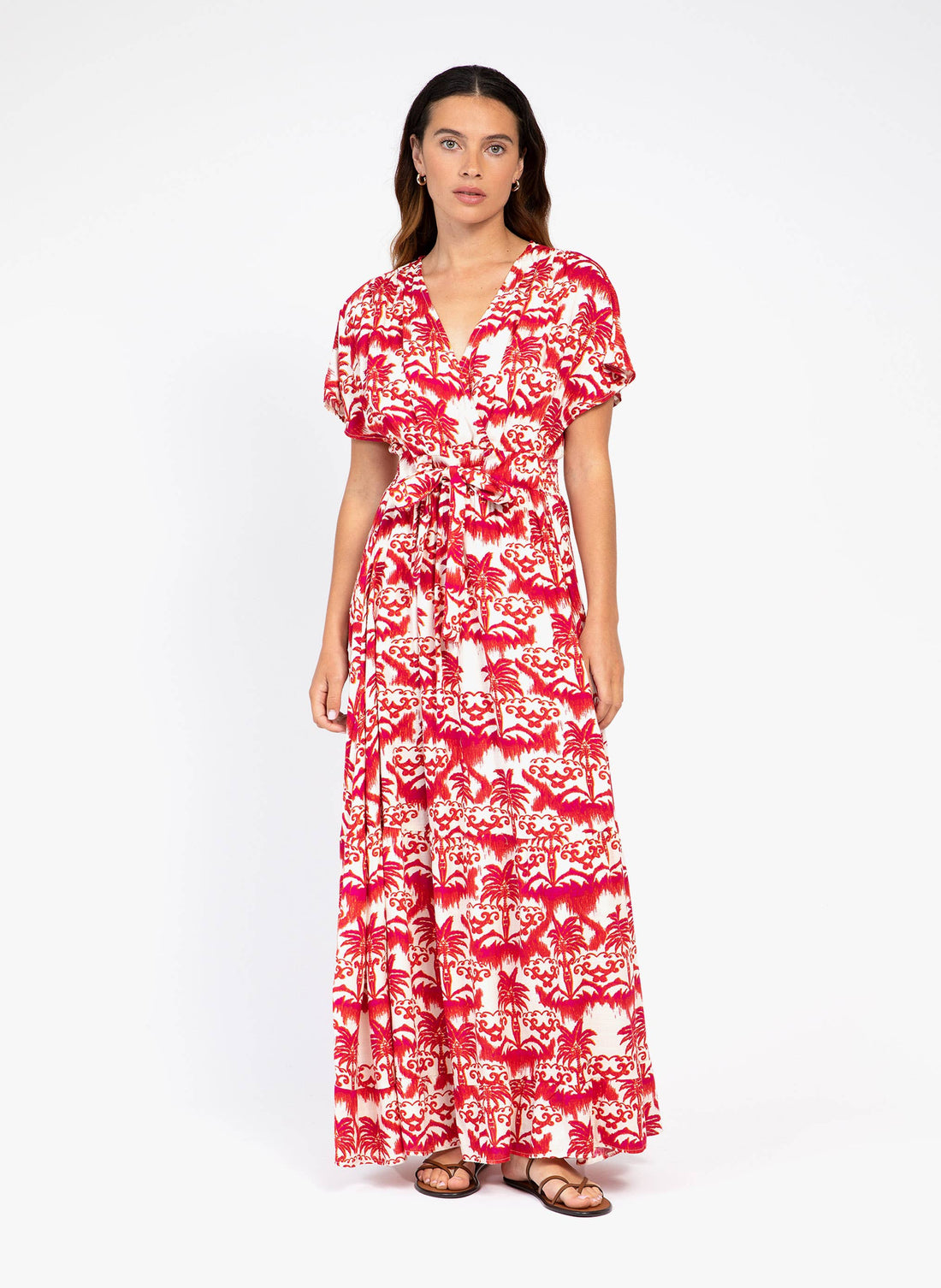 ORLENA Palmita Langes Kleid mit Fushia-Print An&