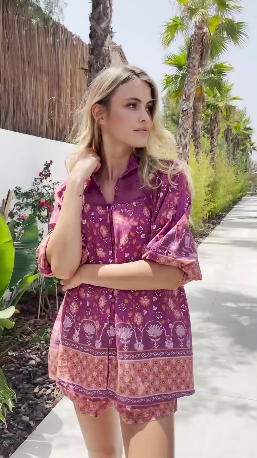 Jaase Merlot Print Florence Bluse mit Häkeleinsatz