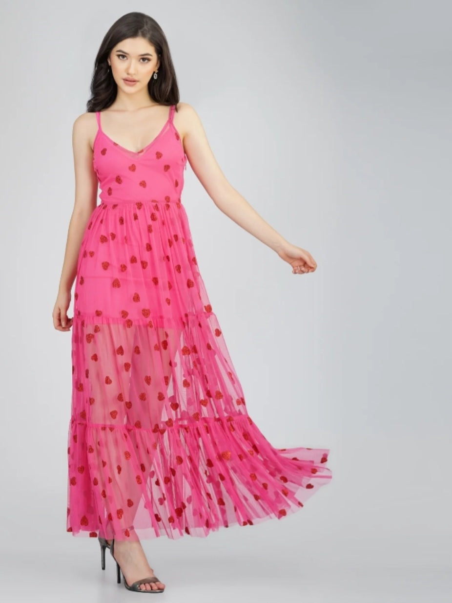 Poppy Maxi Dress - Pink Hearts Frollein Herzblut