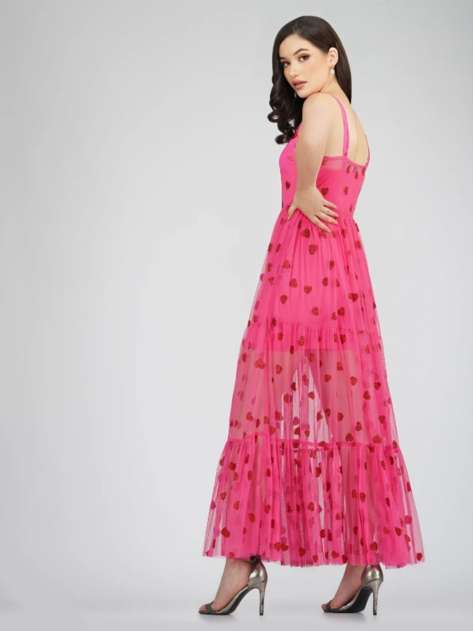 Poppy Maxi Dress - Pink Hearts Frollein Herzblut