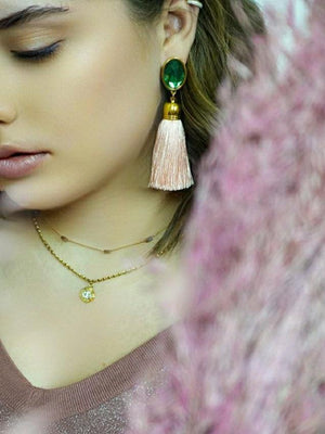Elegante Quasten Ohrringe "Jolie" rosa/grün Frollein Herzblut