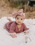 Baby Stirnband aus Baumwolle mit übergroßer Schleife - Floral Red Karibou